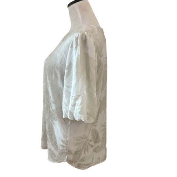 GUC Ann Taylor Cream Floral Burnout Puff Sleeve Blouse. Size M. - Picture 6 of 11